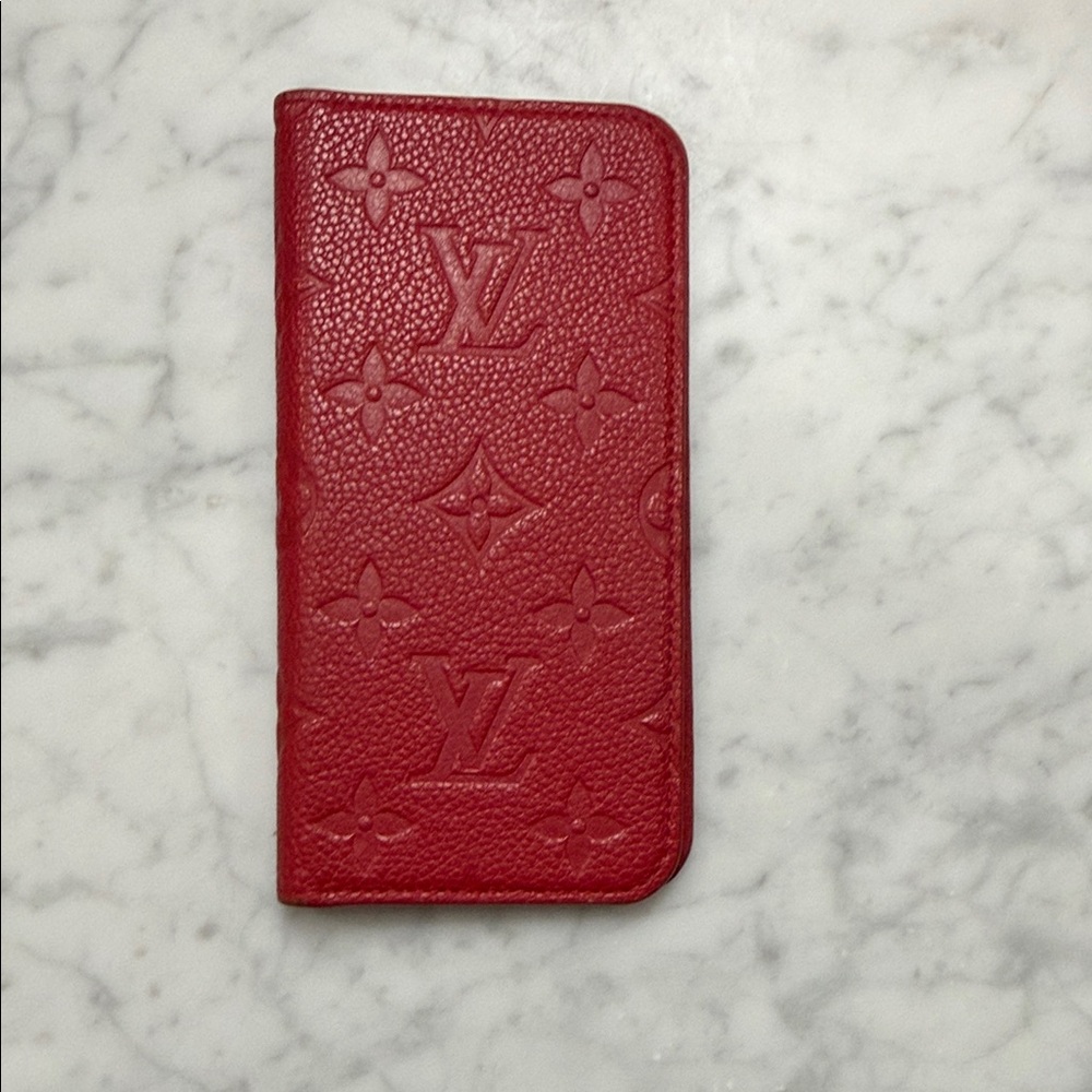 Louis Vuitton Red Embossed Monogram Leather Phone Case